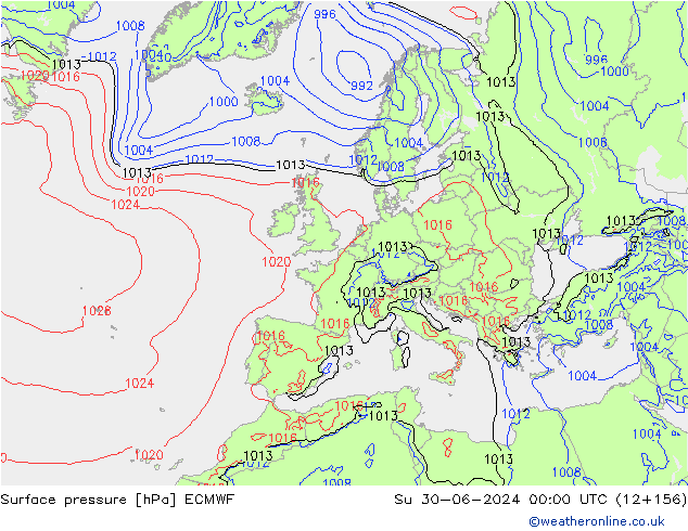 Surface pressure ECMWF Su 30.06.2024 00 UTC