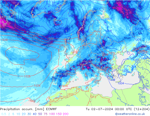 Precipitation accum. ECMWF Ter 02.07.2024 00 UTC