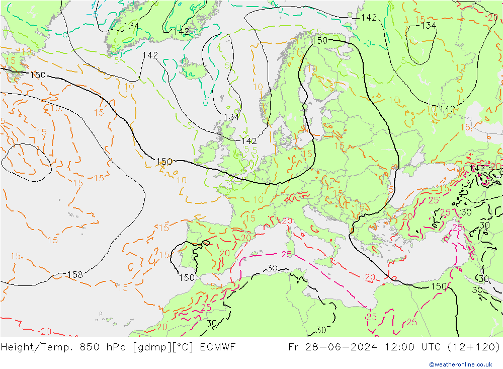 Z500/Yağmur (+YB)/Z850 ECMWF Cu 28.06.2024 12 UTC