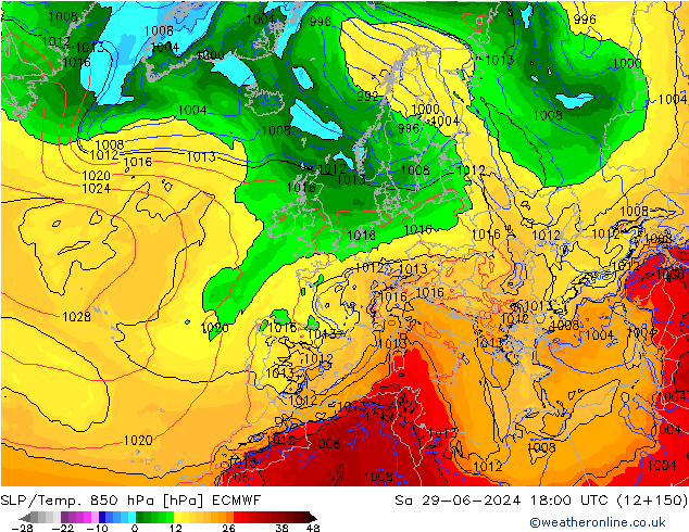 SLP/Temp. 850 hPa ECMWF Sa 29.06.2024 18 UTC