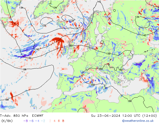 T-Adv. 850 hPa ECMWF 星期日 23.06.2024 12 UTC