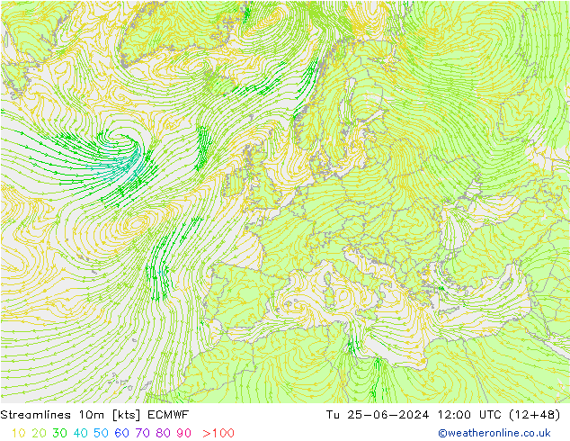 Linea di flusso 10m ECMWF mar 25.06.2024 12 UTC
