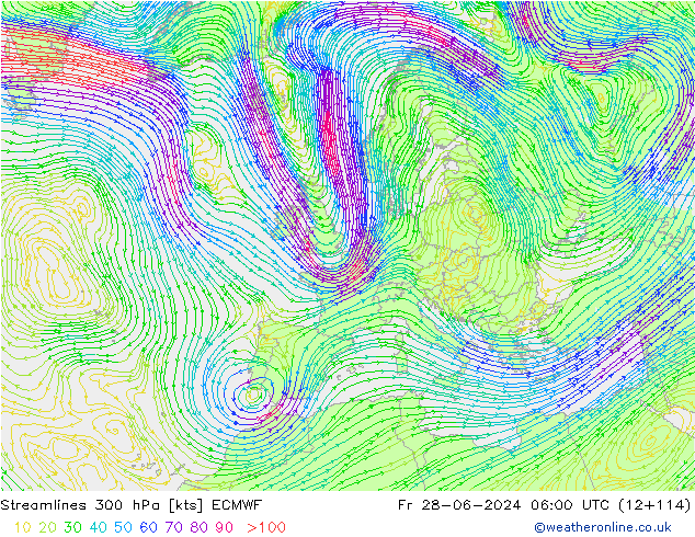 Streamlines 300 hPa ECMWF Fr 28.06.2024 06 UTC