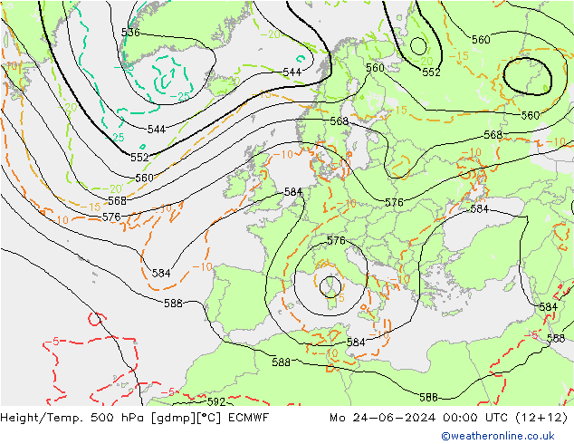 Z500/Rain (+SLP)/Z850 ECMWF 星期一 24.06.2024 00 UTC