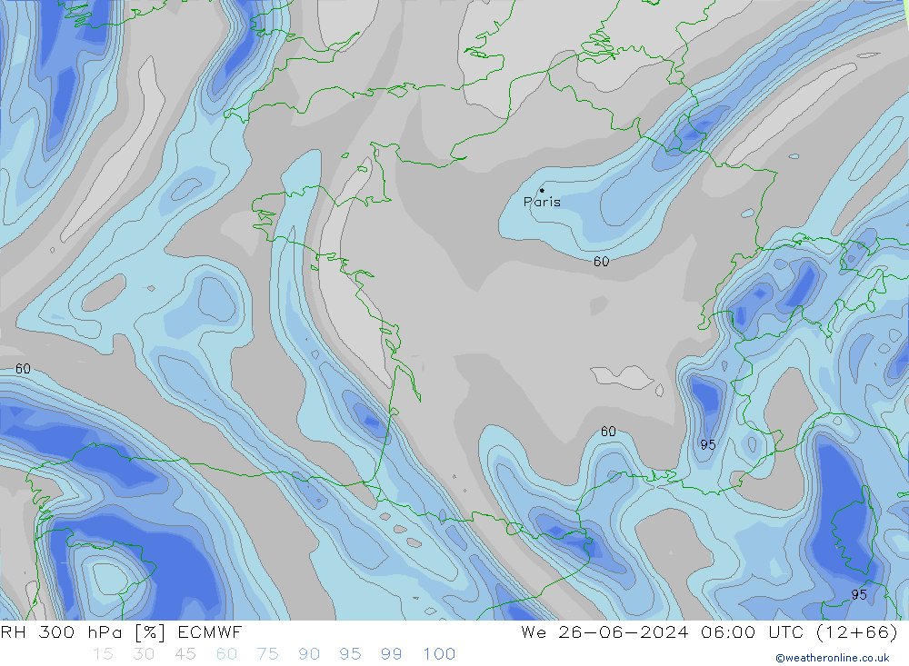 300 hPa Nispi Nem ECMWF Çar 26.06.2024 06 UTC