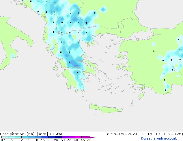 Precipitazione (6h) ECMWF ven 28.06.2024 18 UTC