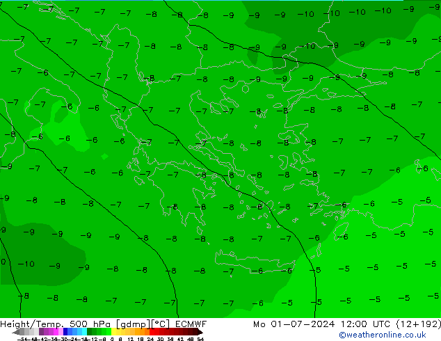 Z500/Rain (+SLP)/Z850 ECMWF  01.07.2024 12 UTC