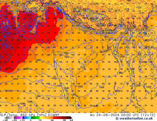 SLP/Temp. 850 hPa ECMWF Mo 24.06.2024 00 UTC