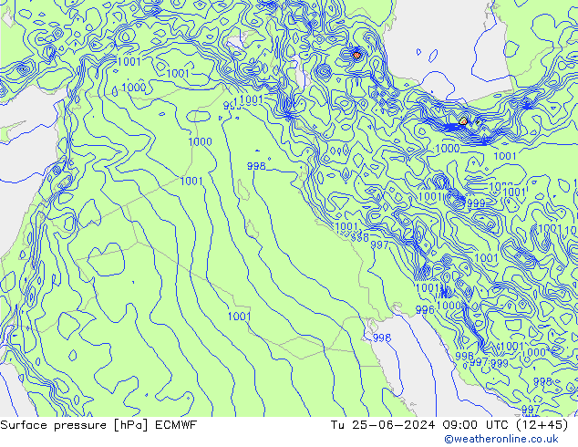 Yer basıncı ECMWF Sa 25.06.2024 09 UTC