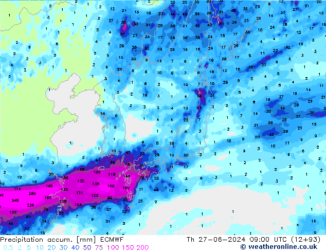 Precipitation accum. ECMWF Th 27.06.2024 09 UTC