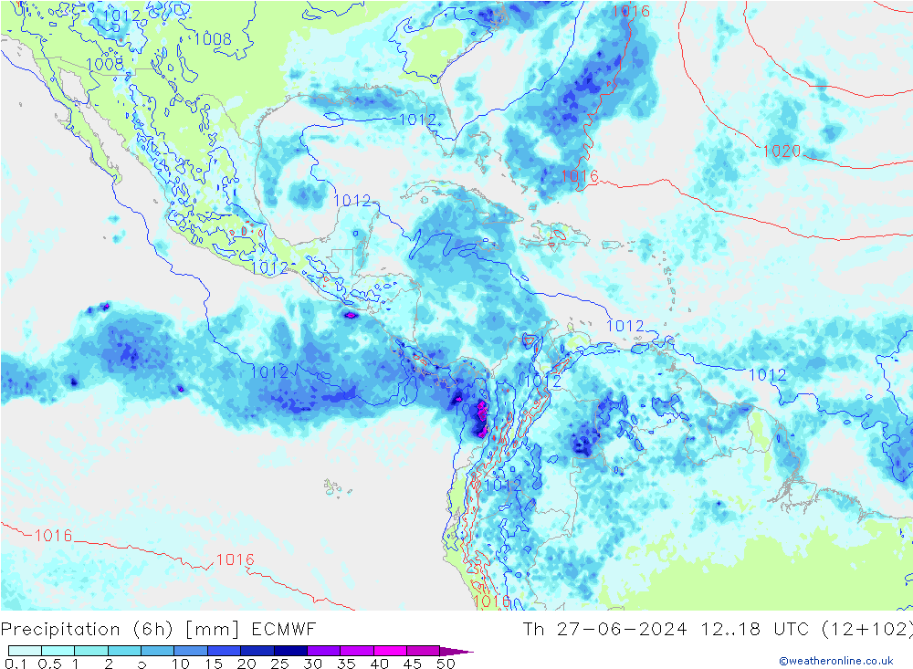 осадки (6h) ECMWF чт 27.06.2024 18 UTC