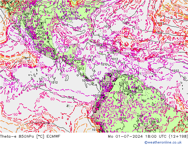 Theta-e 850hPa ECMWF ma 01.07.2024 18 UTC