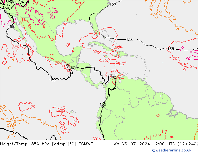 Yükseklik/Sıc. 850 hPa ECMWF Çar 03.07.2024 12 UTC