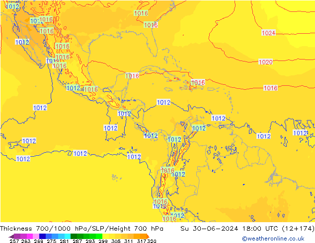 Thck 700-1000 hPa ECMWF nie. 30.06.2024 18 UTC