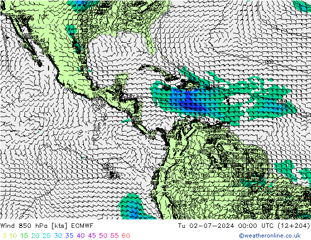 Vento 850 hPa ECMWF mar 02.07.2024 00 UTC