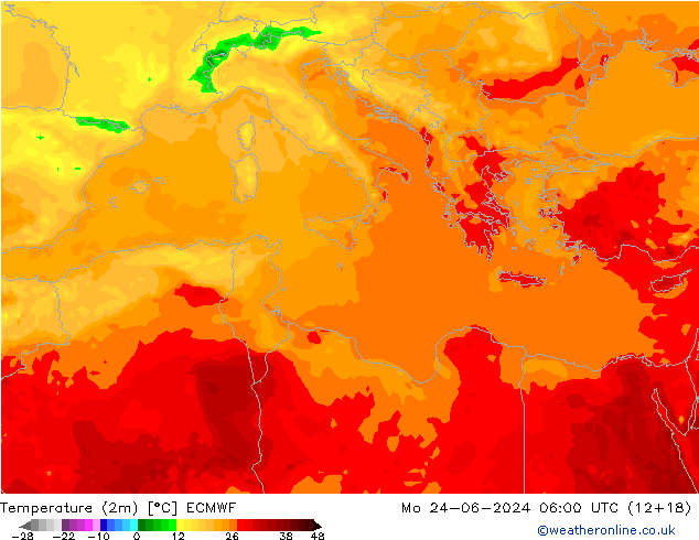 Temperatura (2m) ECMWF lun 24.06.2024 06 UTC