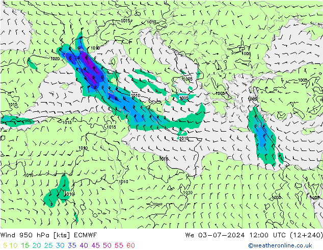 Wind 950 hPa ECMWF We 03.07.2024 12 UTC