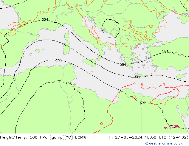 Z500/Rain (+SLP)/Z850 ECMWF czw. 27.06.2024 18 UTC