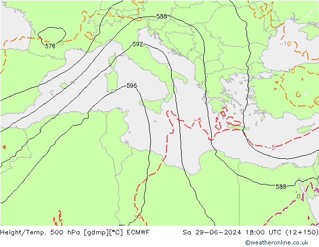 Z500/Regen(+SLP)/Z850 ECMWF za 29.06.2024 18 UTC