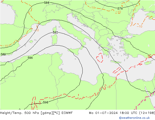 Z500/Rain (+SLP)/Z850 ECMWF Mo 01.07.2024 18 UTC