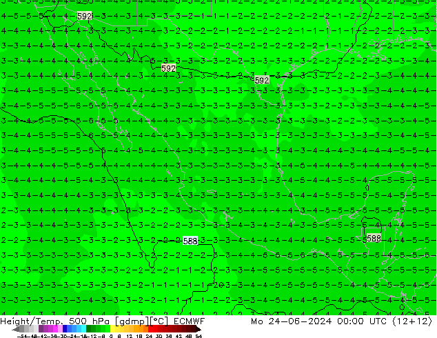 Z500/Rain (+SLP)/Z850 ECMWF pon. 24.06.2024 00 UTC