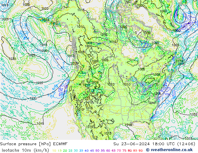 Isotachs (kph) ECMWF Su 23.06.2024 18 UTC