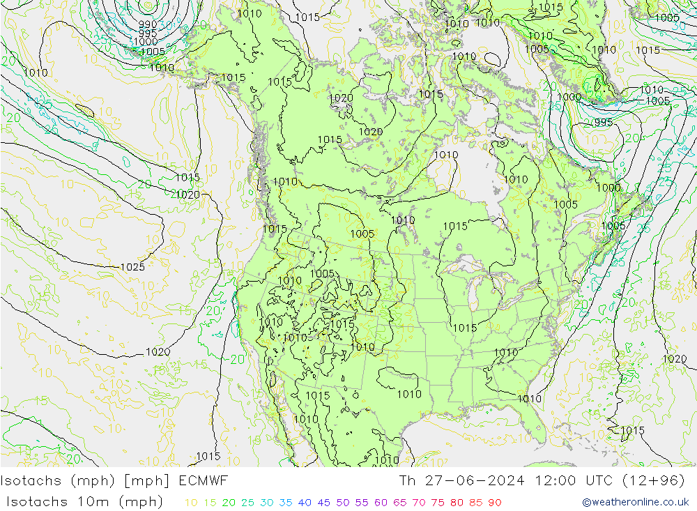 Izotacha (mph) ECMWF czw. 27.06.2024 12 UTC