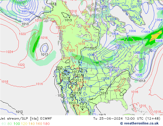 Jet stream/SLP ECMWF Tu 25.06.2024 12 UTC