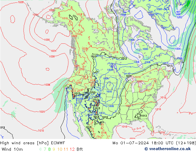 Izotacha ECMWF pon. 01.07.2024 18 UTC