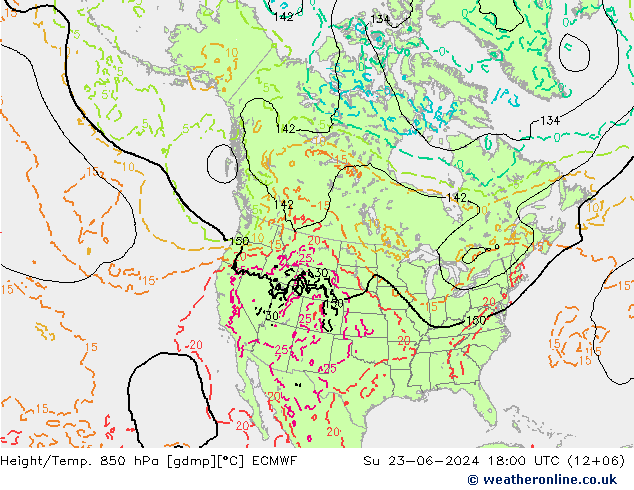 Z500/Rain (+SLP)/Z850 ECMWF nie. 23.06.2024 18 UTC