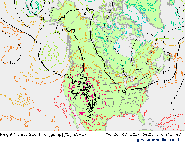 Z500/Yağmur (+YB)/Z850 ECMWF Çar 26.06.2024 06 UTC