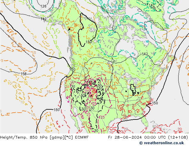 Z500/Rain (+SLP)/Z850 ECMWF vie 28.06.2024 00 UTC