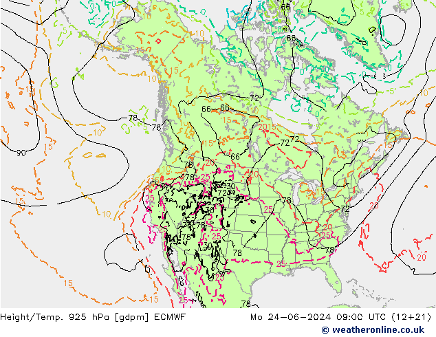 Height/Temp. 925 hPa ECMWF Mo 24.06.2024 09 UTC