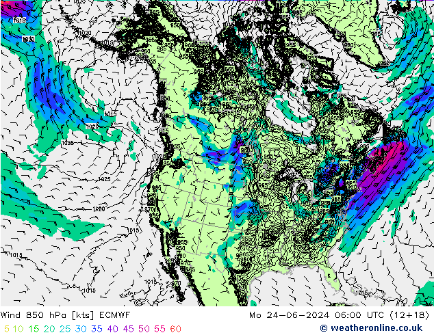 Rüzgar 850 hPa ECMWF Pzt 24.06.2024 06 UTC