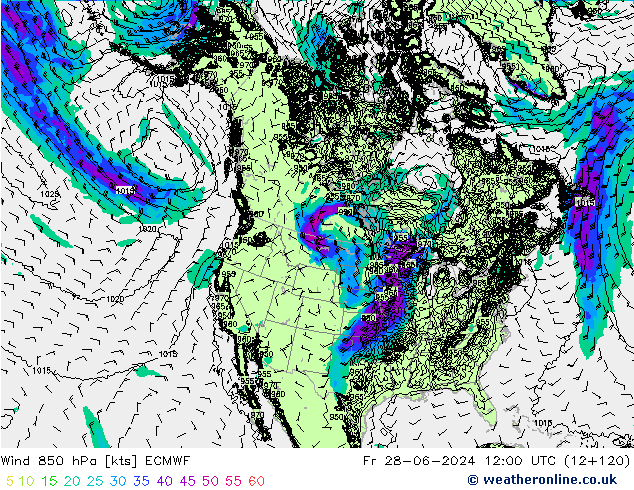 Rüzgar 850 hPa ECMWF Cu 28.06.2024 12 UTC