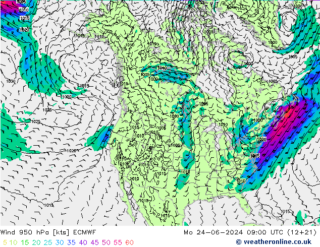 Vent 950 hPa ECMWF lun 24.06.2024 09 UTC