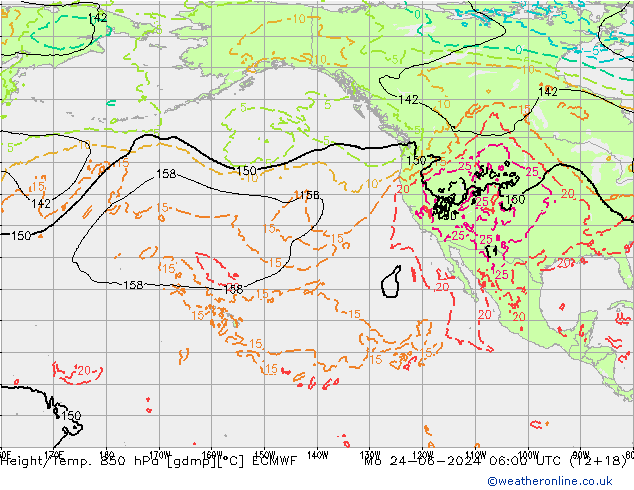 Z500/Rain (+SLP)/Z850 ECMWF pon. 24.06.2024 06 UTC