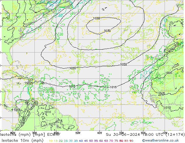 Isotachs (mph) ECMWF Dom 30.06.2024 18 UTC