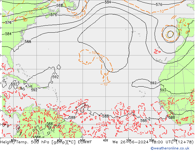 Z500/Rain (+SLP)/Z850 ECMWF We 26.06.2024 18 UTC