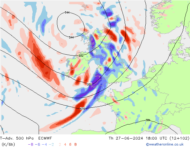 T-Adv. 500 hPa ECMWF jue 27.06.2024 18 UTC