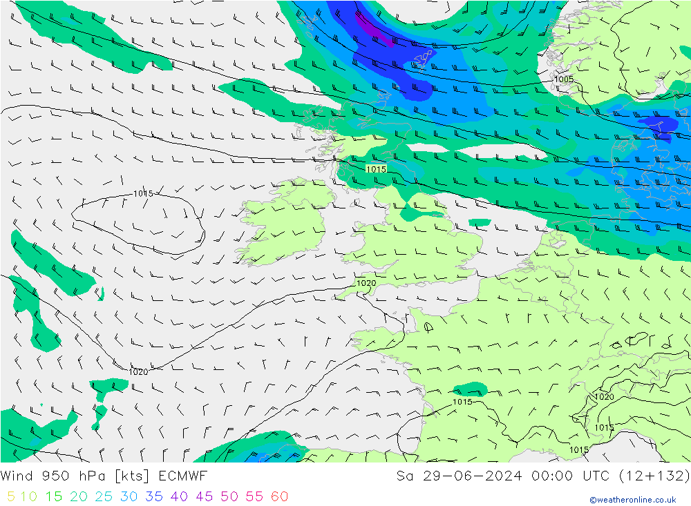 Wind 950 hPa ECMWF Sa 29.06.2024 00 UTC