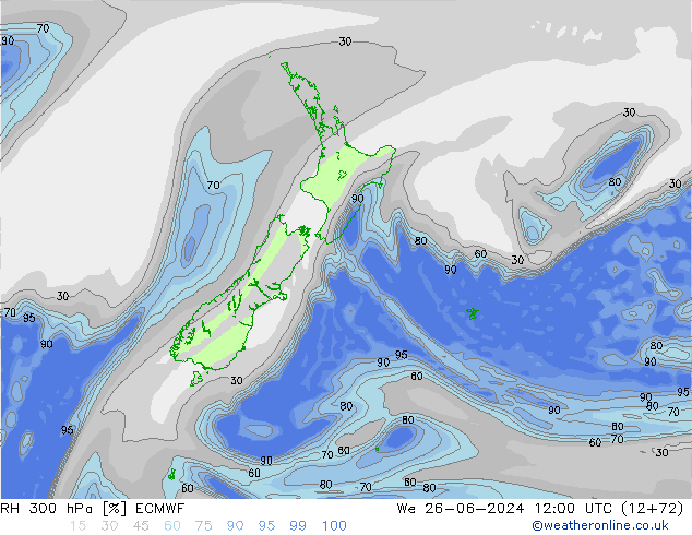 RH 300 hPa ECMWF We 26.06.2024 12 UTC