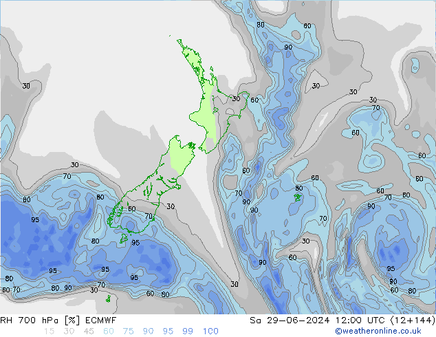 Humidité rel. 700 hPa ECMWF sam 29.06.2024 12 UTC