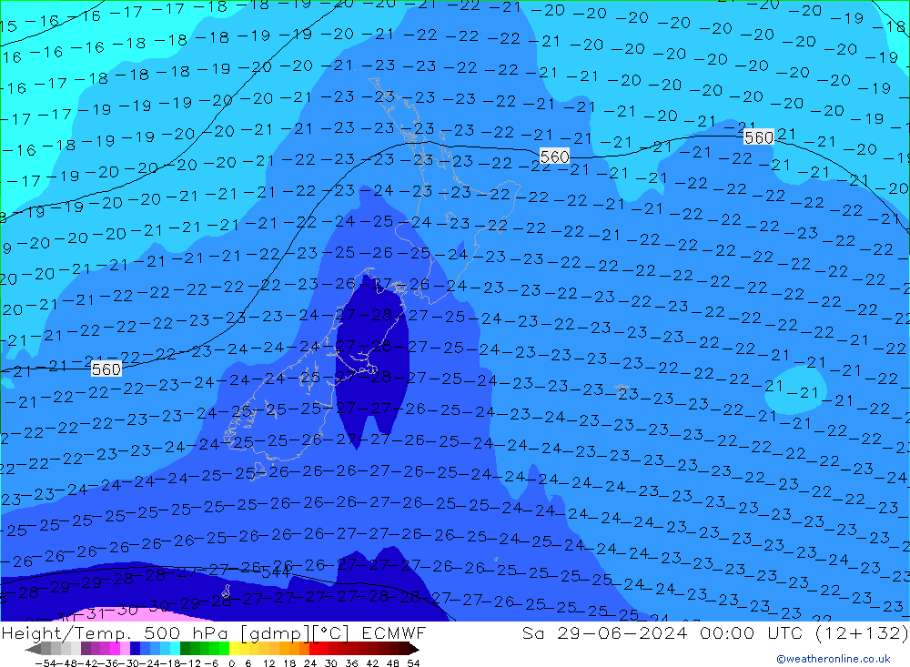 Height/Temp. 500 hPa ECMWF Sa 29.06.2024 00 UTC