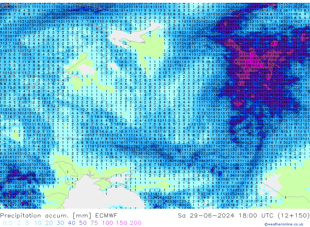 Precipitation accum. ECMWF Sáb 29.06.2024 18 UTC