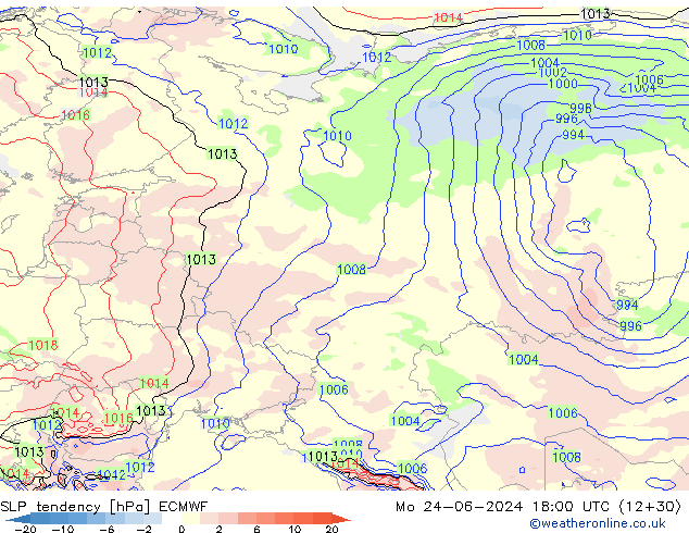 SLP tendency ECMWF Mo 24.06.2024 18 UTC