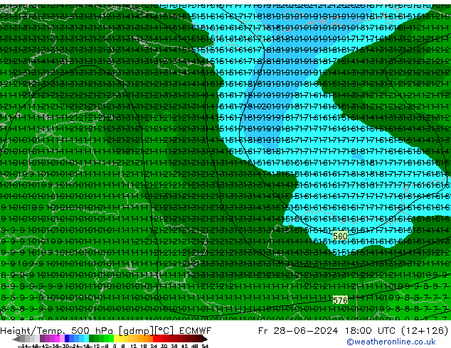 Z500/Rain (+SLP)/Z850 ECMWF ven 28.06.2024 18 UTC