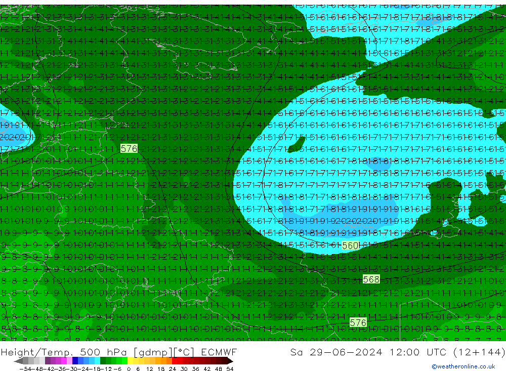 Z500/Rain (+SLP)/Z850 ECMWF Sa 29.06.2024 12 UTC