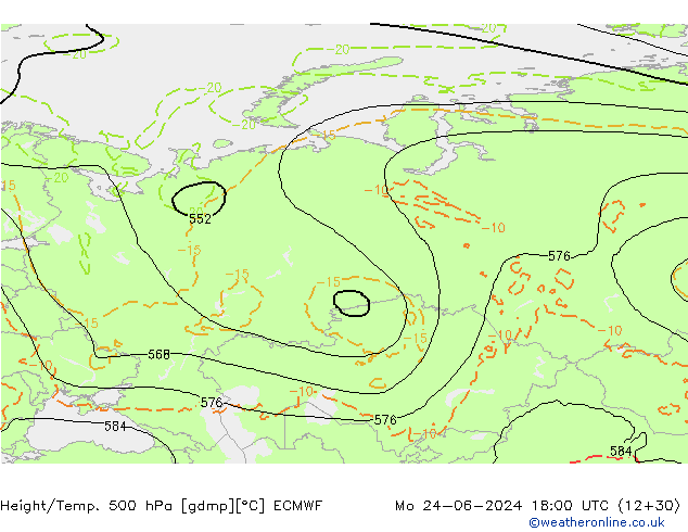 Z500/Yağmur (+YB)/Z850 ECMWF Pzt 24.06.2024 18 UTC