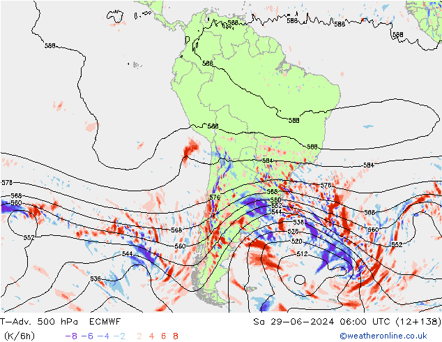 T-Adv. 500 hPa ECMWF Sáb 29.06.2024 06 UTC